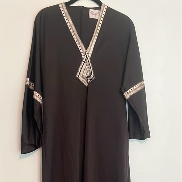 Vintage 70s Vanity Fair Robe Housecoat Caftan Medium Women Black & Ivory - Picture 1 of 10